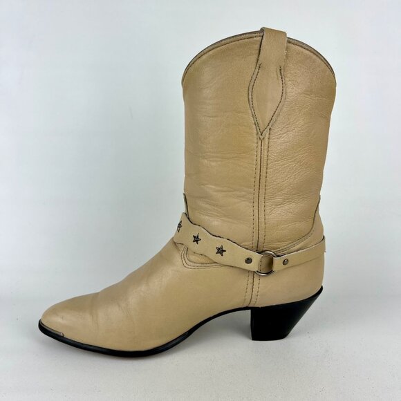 Laredo Womens Cream Leather Western Cowboy Boots Star Studded Strap size 10M - Picture 7 of 16
